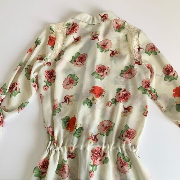 Miss Me Y2K Cream Floral Lightweight Boho Summer Tunic Blouse Top Small - Picture 9 of 11